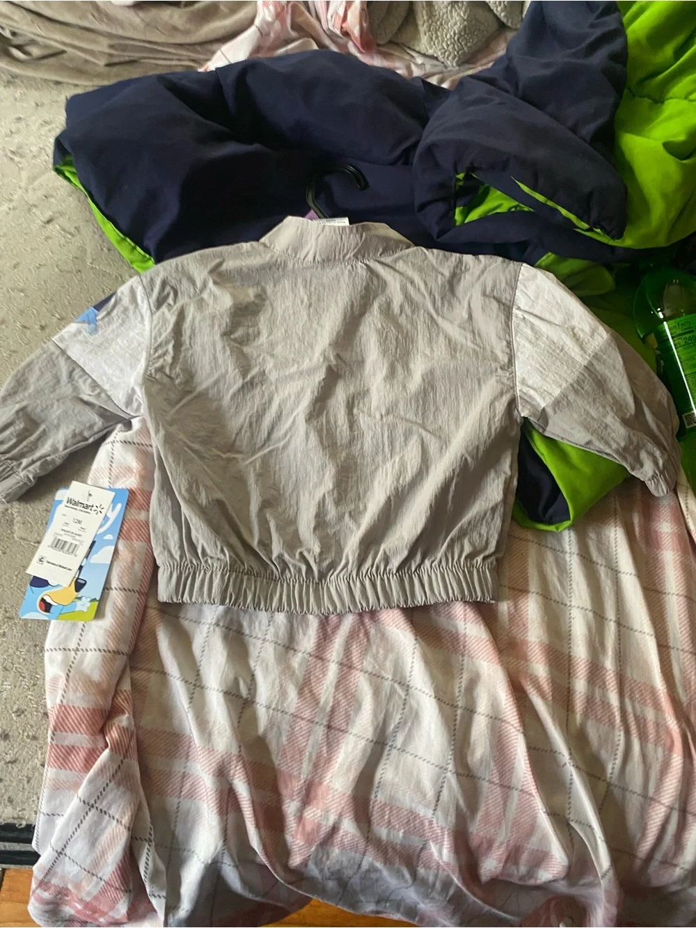 Kids Light Gray Windbreaker Jacket with Blue 'B' Patch